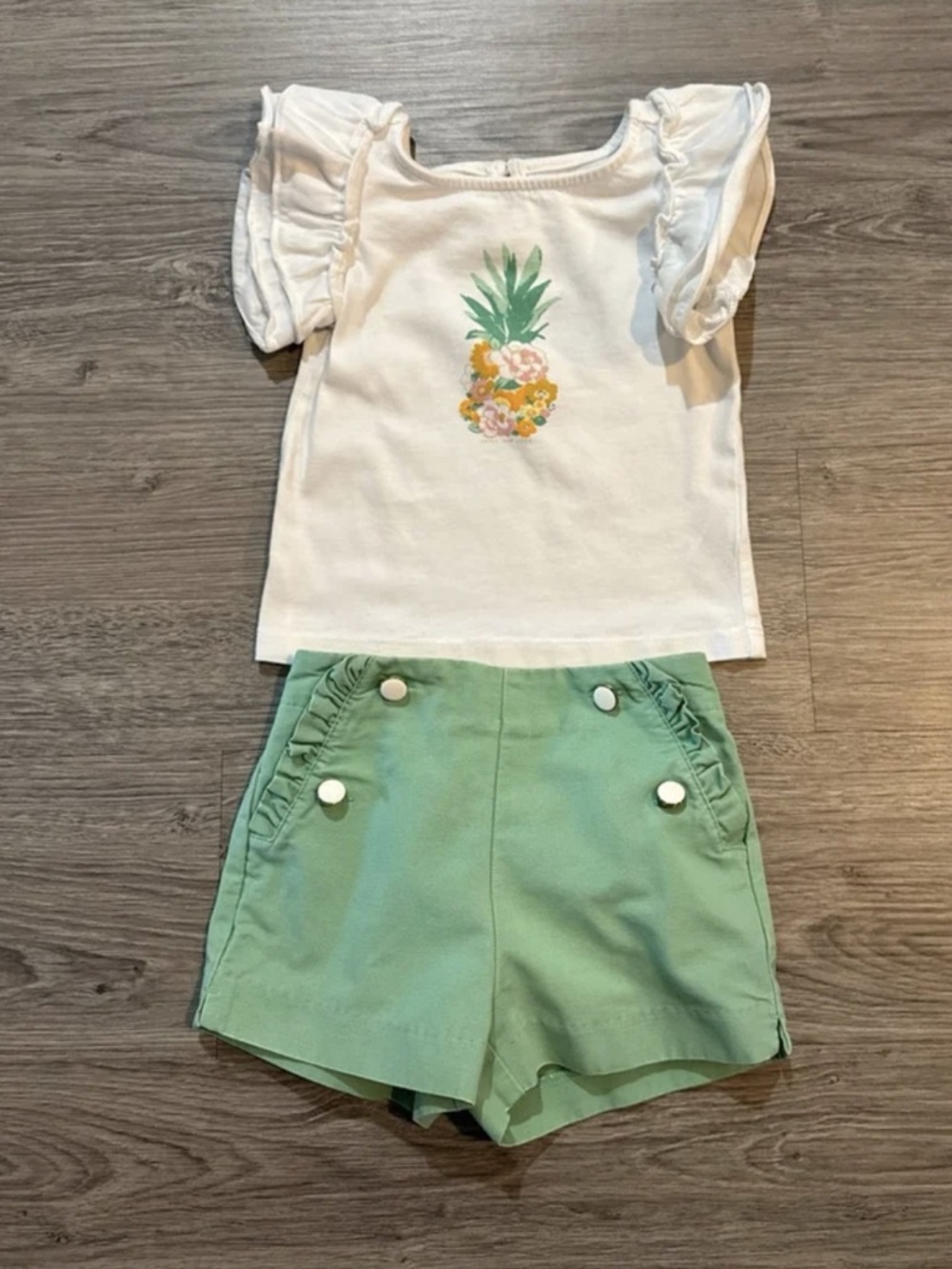 Janie and Jack Ruffle Button Shorts & Graphic Ruffle Sleeveless Top Sz. 12/18M